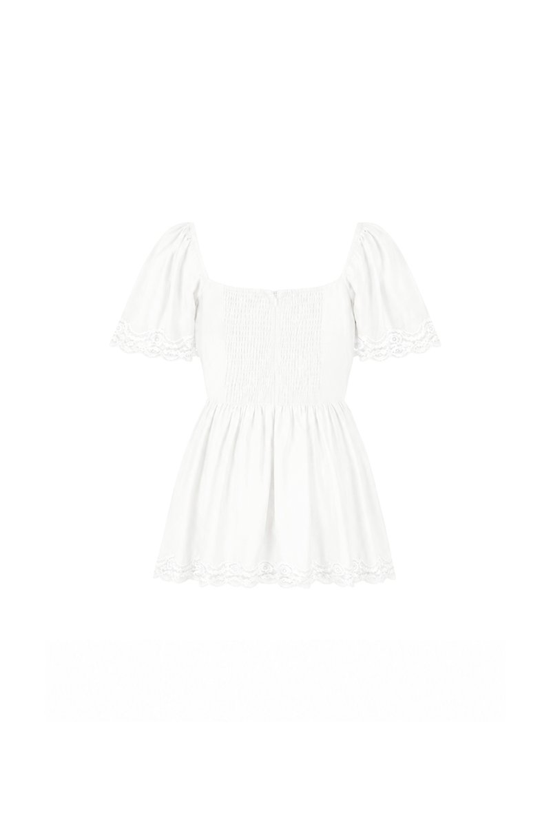 PREORDER | Fia Flutter Lace Trim Top in White