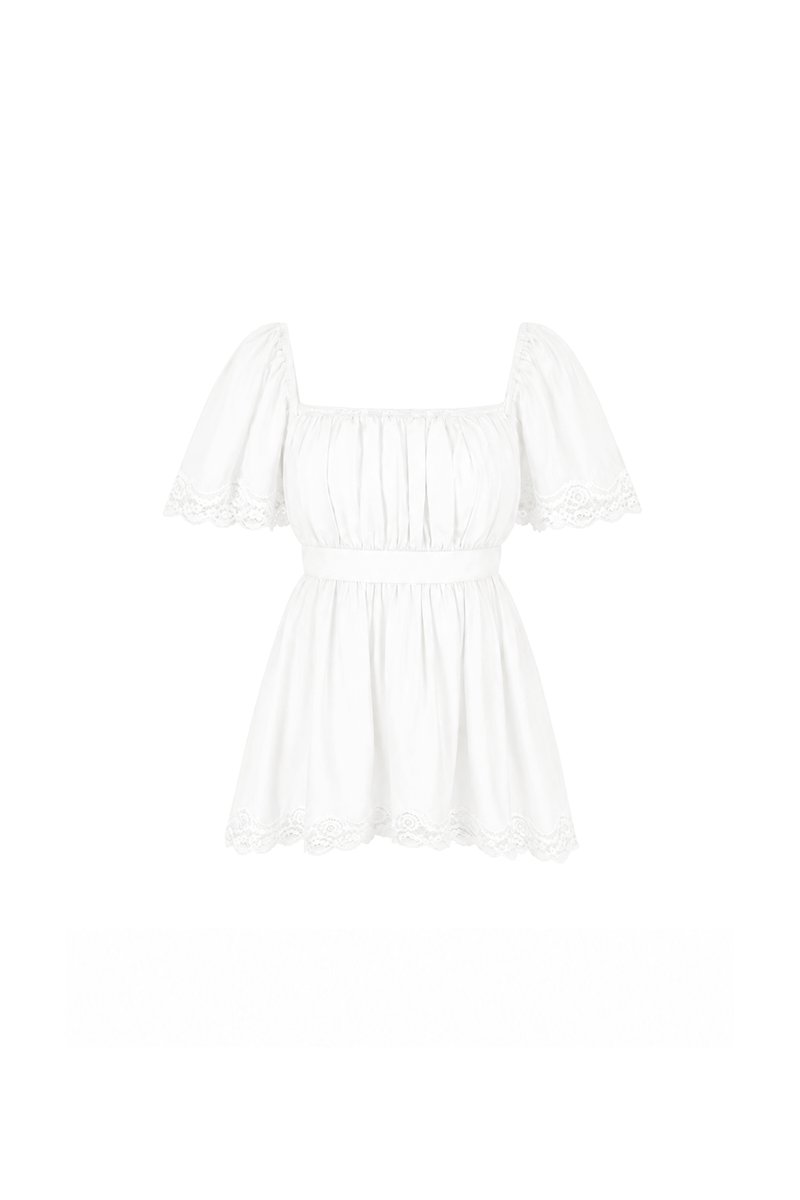 PREORDER | Fia Flutter Lace Trim Top in White