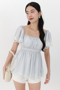 Fia Flutter Lace Trim Top in Light Blue