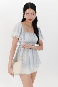 Fia Flutter Lace Trim Top in Light Blue