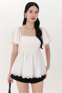Fia Flutter Lace Trim Top in White