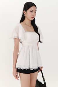 Fia Flutter Lace Trim Top in White