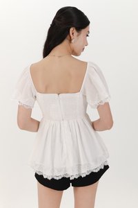 Fia Flutter Lace Trim Top in White