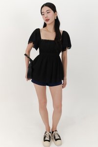 Fia Flutter Lace Trim Top in Black