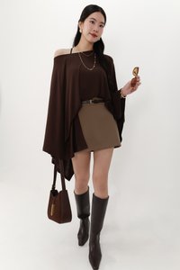 Ophelia One Shoulder Two Piece Top Set in Dark Brown