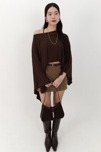 Ophelia One Shoulder Two Piece Top Set in Dark Brown