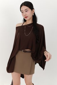 Ophelia One Shoulder Two Piece Top Set in Dark Brown
