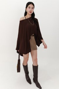 Ophelia One Shoulder Two Piece Top Set in Dark Brown