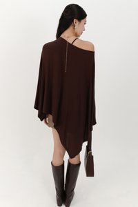 Ophelia One Shoulder Two Piece Top Set in Dark Brown
