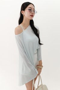 Ophelia One Shoulder Two Piece Top Set in Ice Blue