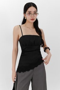 Avelyn Asymmetrical Lace Trim Top in Black