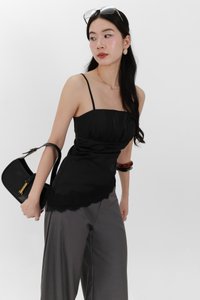 Avelyn Asymmetrical Lace Trim Top in Black