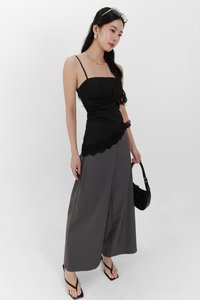 Avelyn Asymmetrical Lace Trim Top in Black