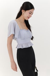 Camelia Chiffon Flutter Top in Light Blue