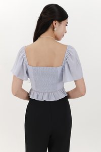 Camelia Chiffon Flutter Top in Light Blue