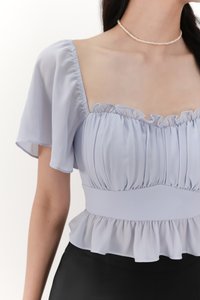Camelia Chiffon Flutter Top in Light Blue