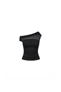 Orina One Shoulder Mesh Top in Black