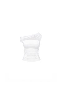 Orina One Shoulder Mesh Top in White