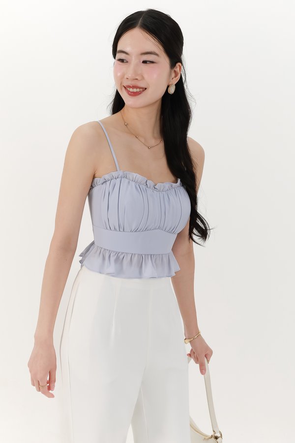 Camica Chiffon Ruched Top in Light Blue