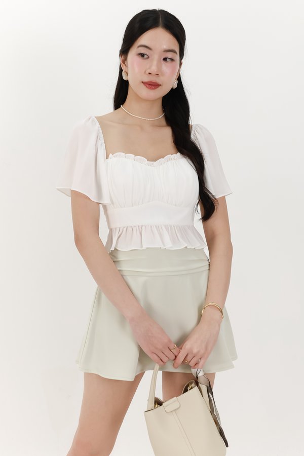 Camelia Chiffon Flutter Top in White