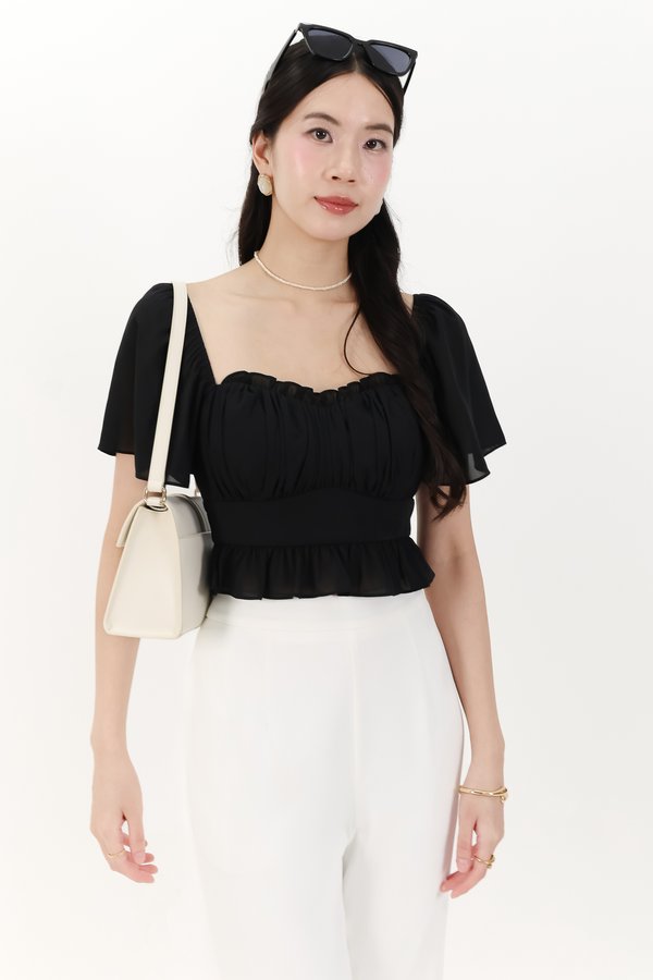 Camelia Chiffon Flutter Top in Black