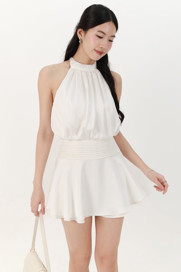 Hera Halter Romper Dress in White