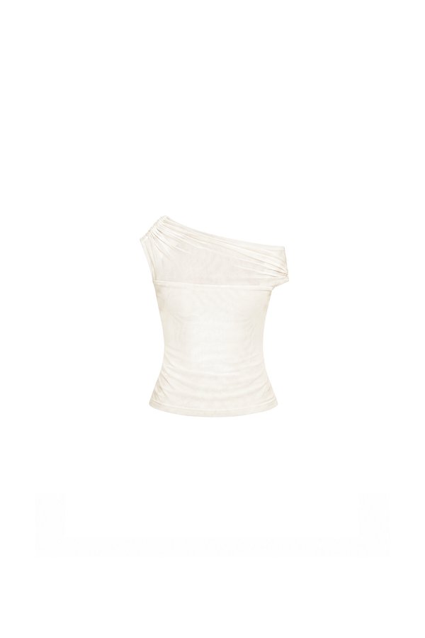 Orina One Shoulder Mesh Top in Pale Yellow