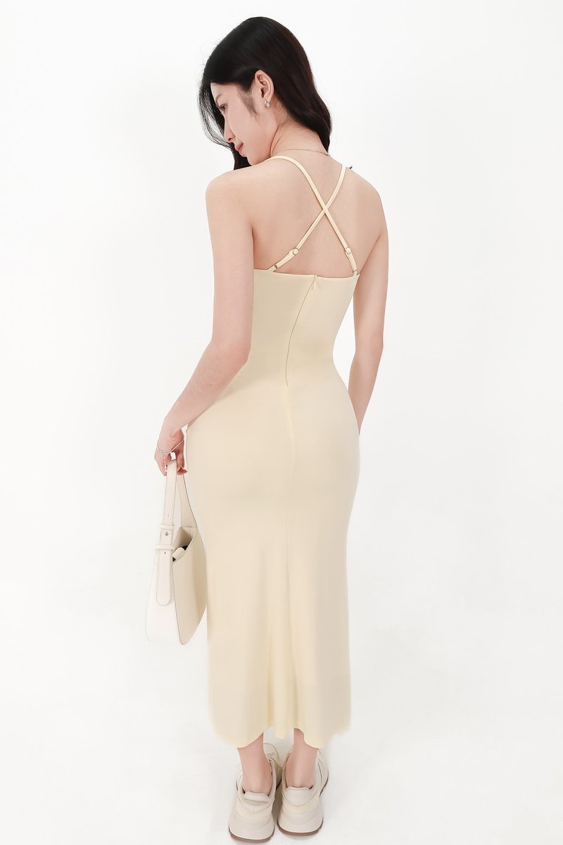 RESTOCKS | Calina Cross Back Maxi Dress in Pale Yellow