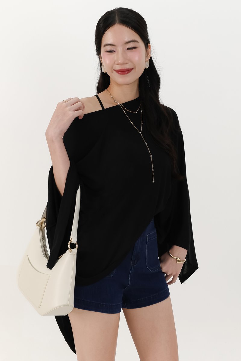 Ophelia One Shoulder Two Piece Top Set in Black