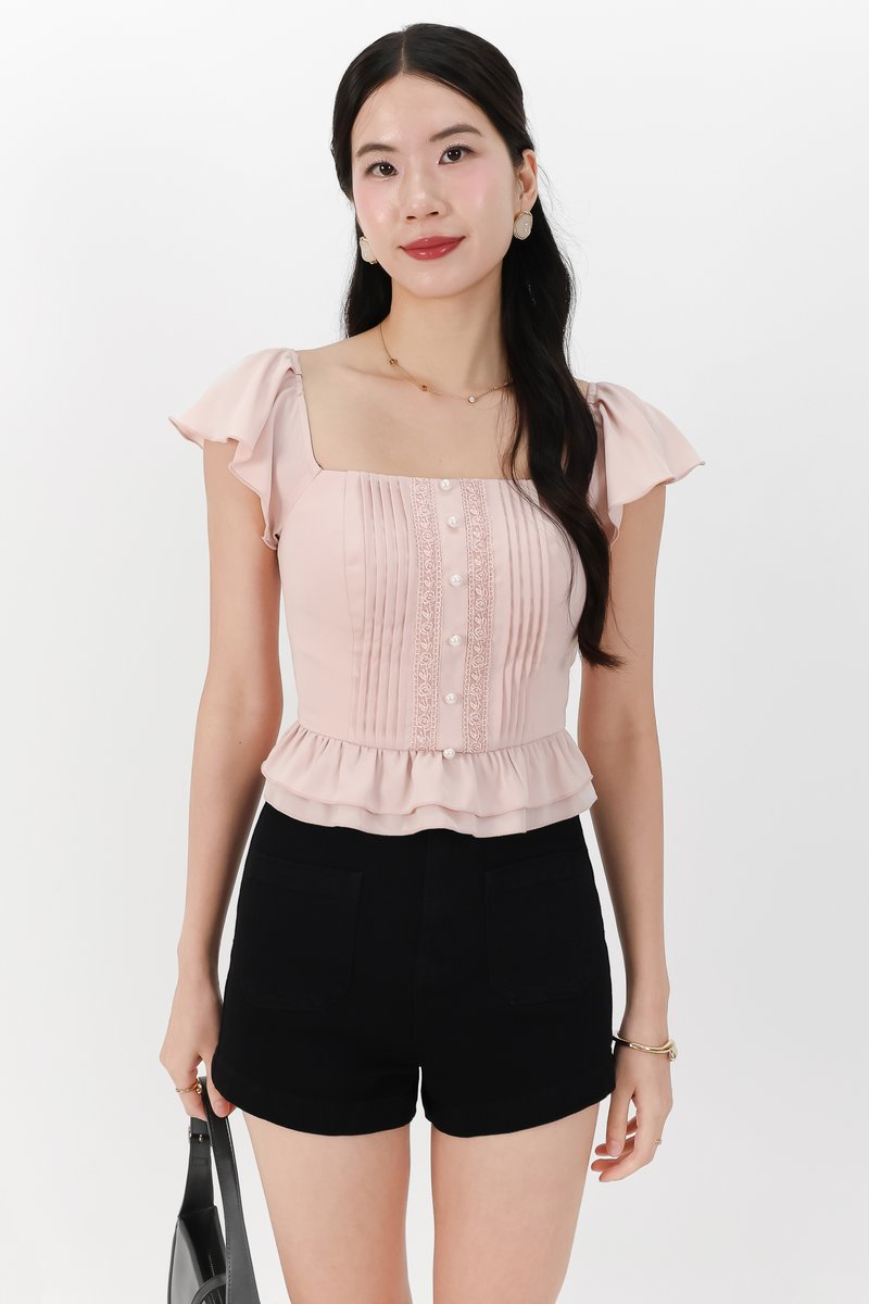 Fiora Flutter Top in Nude Blush