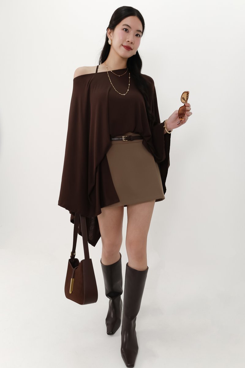 Ophelia One Shoulder Two Piece Top Set in Dark Brown