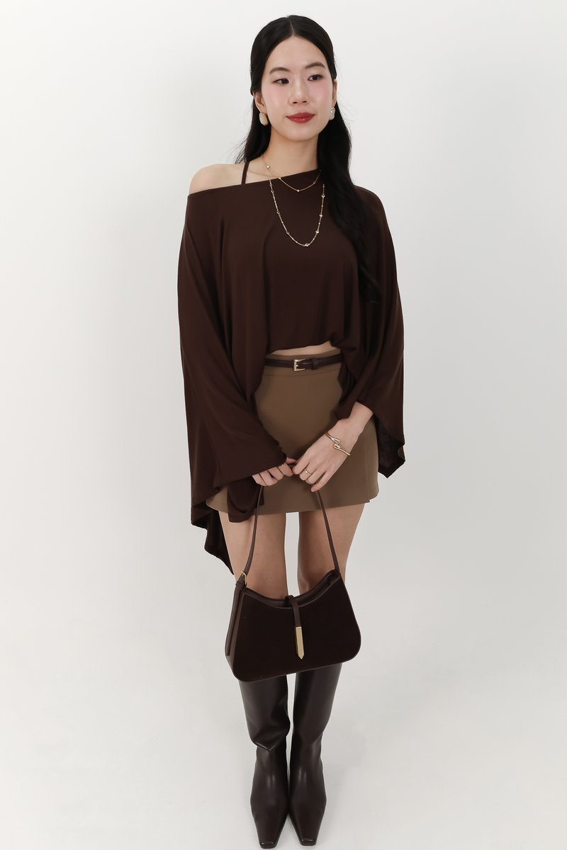 Ophelia One Shoulder Two Piece Top Set in Dark Brown
