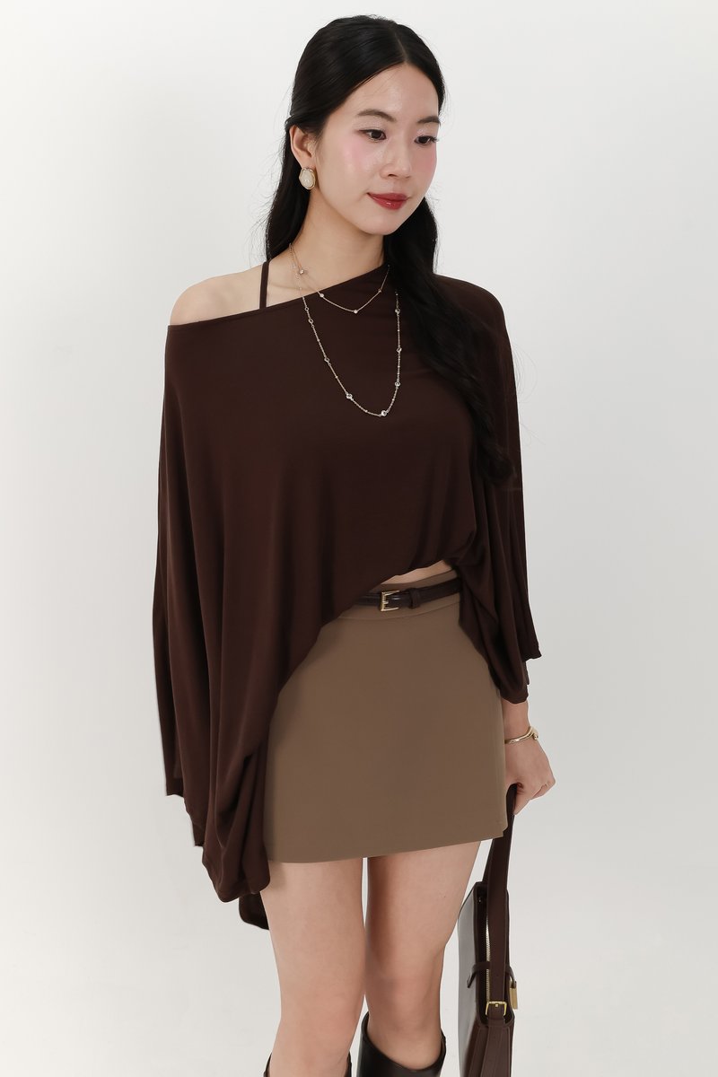 Ophelia One Shoulder Two Piece Top Set in Dark Brown