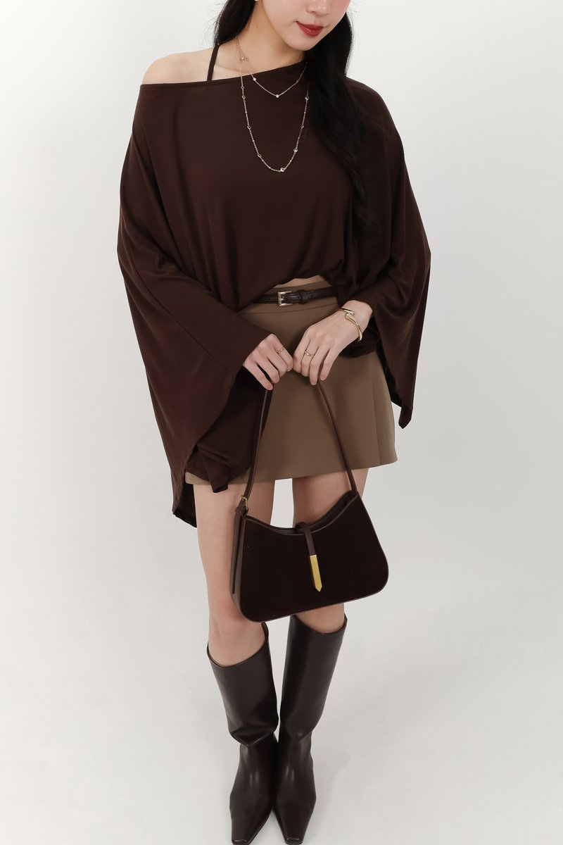 Ophelia One Shoulder Two Piece Top Set in Dark Brown