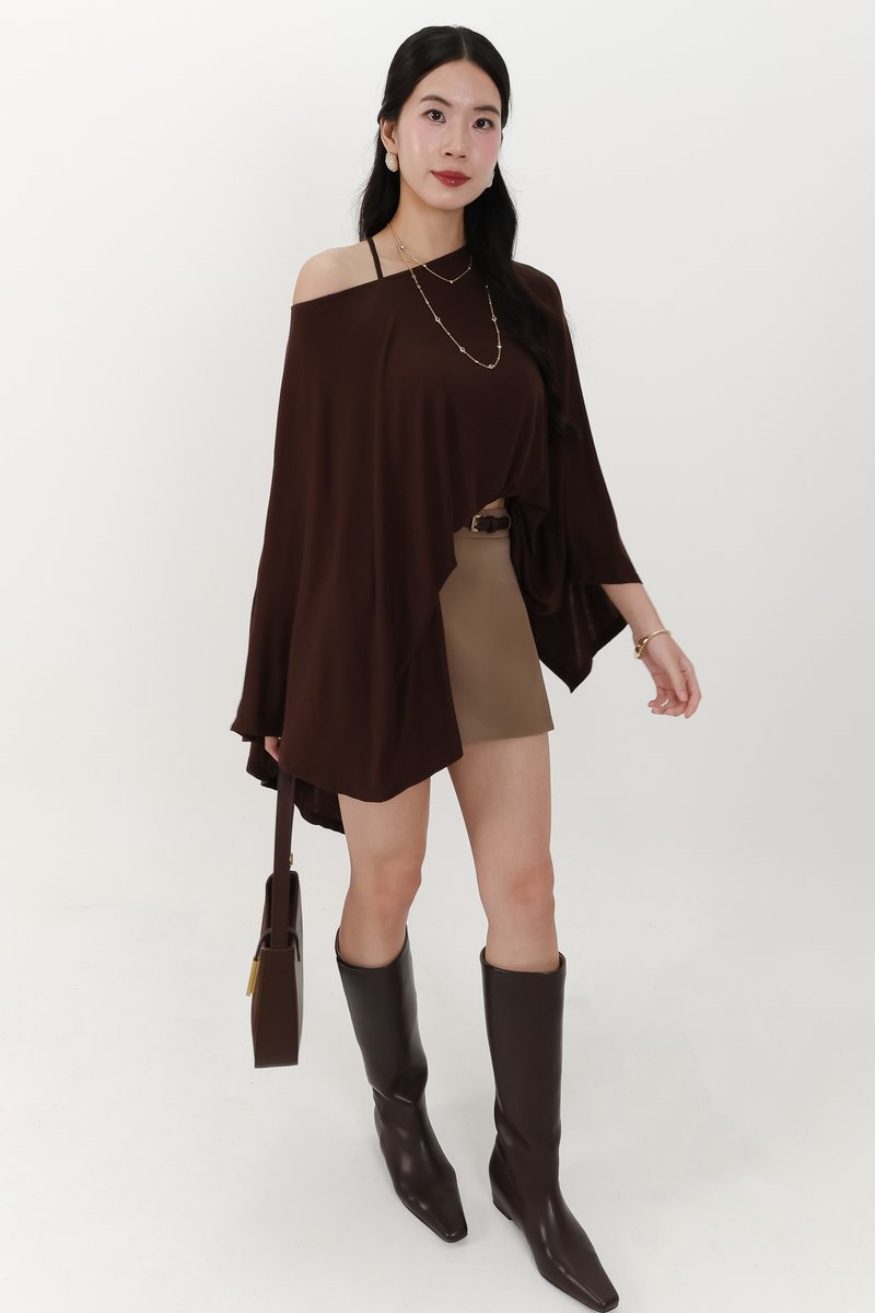 Ophelia One Shoulder Two Piece Top Set in Dark Brown