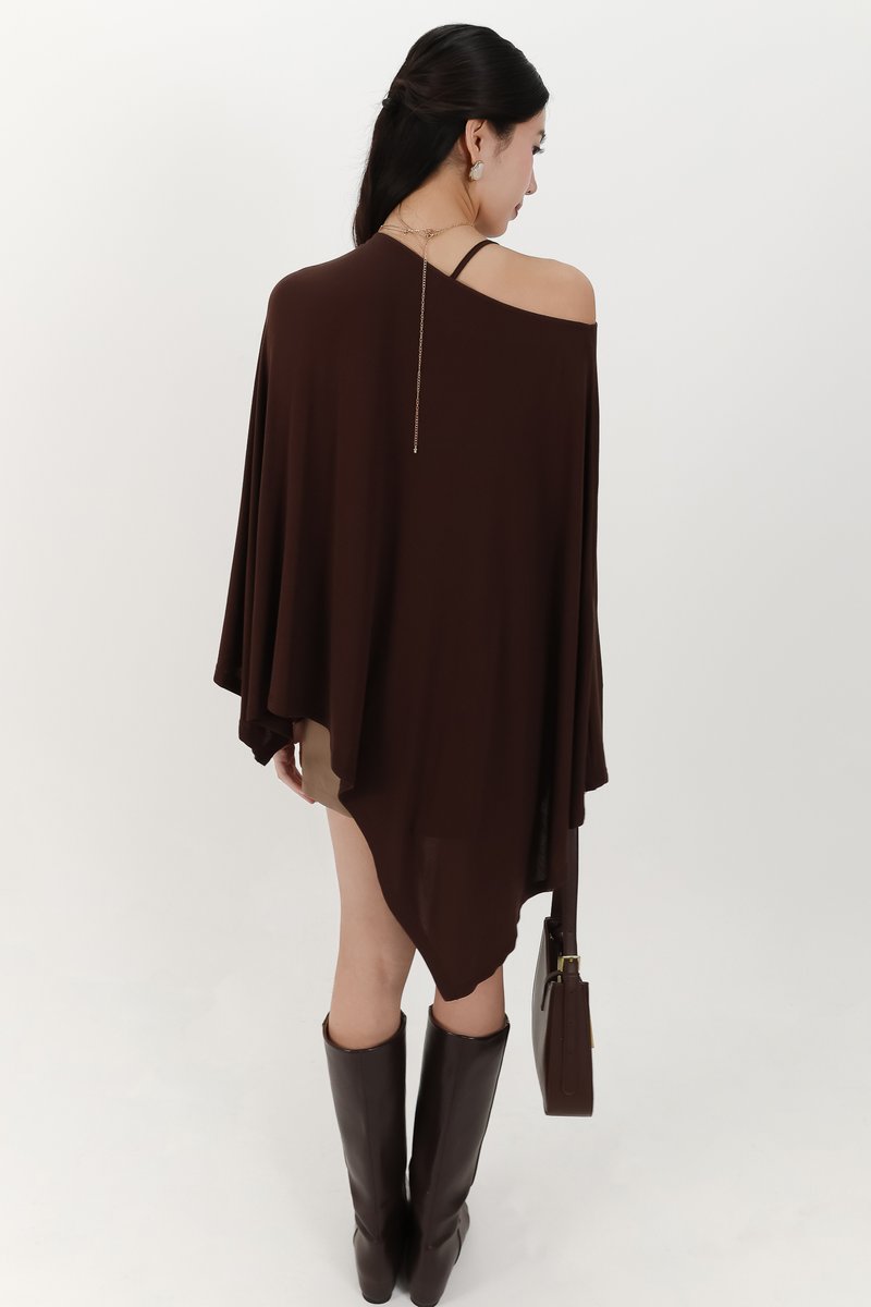 Ophelia One Shoulder Two Piece Top Set in Dark Brown