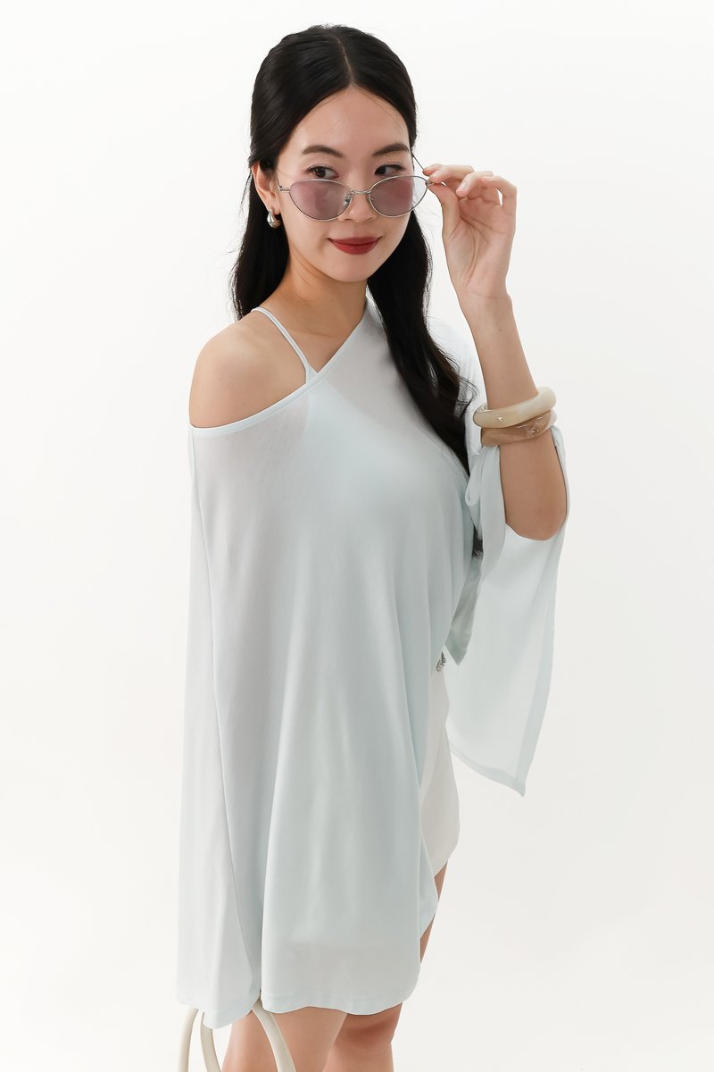 Ophelia One Shoulder Two Piece Top Set in Ice Blue