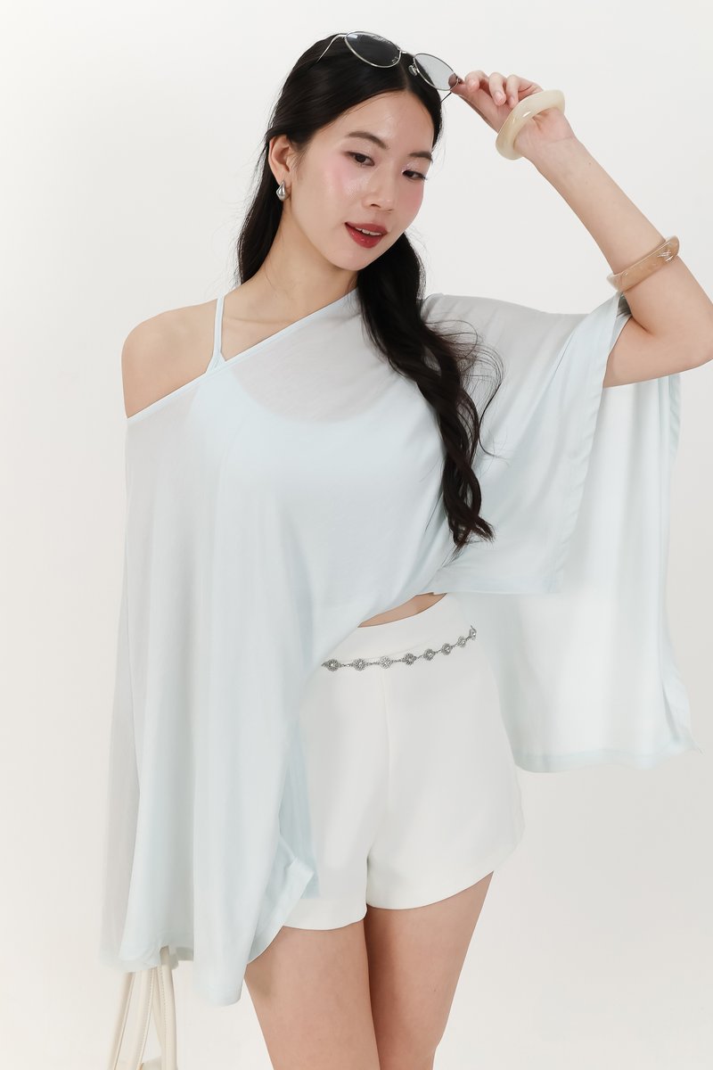 Ophelia One Shoulder Two Piece Top Set in Ice Blue