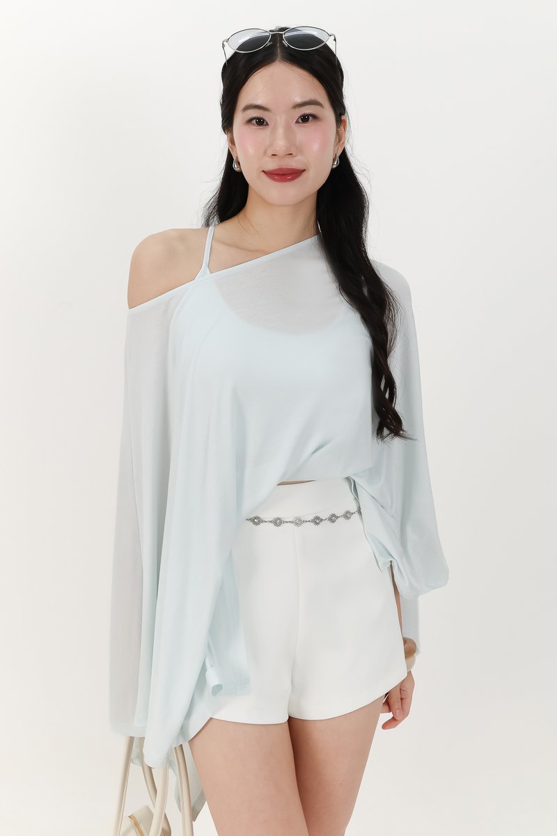 Ophelia One Shoulder Two Piece Top Set in Ice Blue