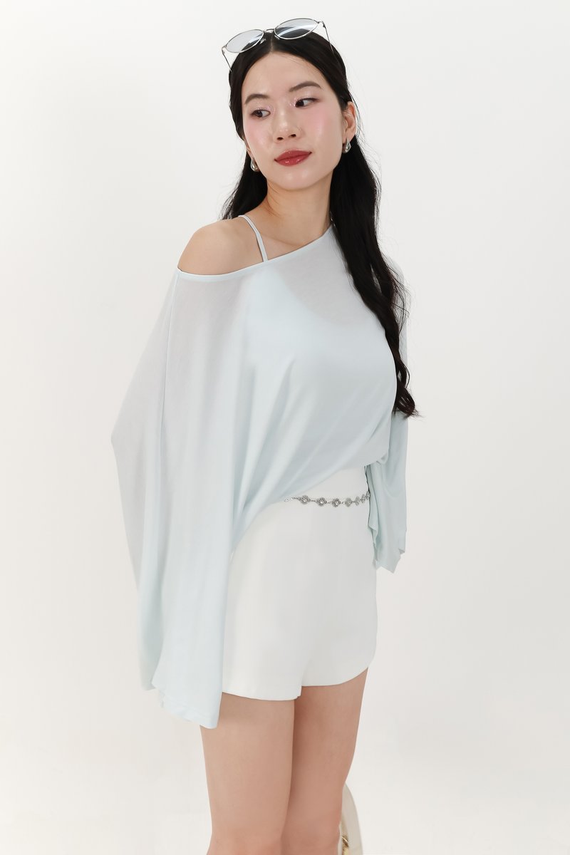 Ophelia One Shoulder Two Piece Top Set in Ice Blue