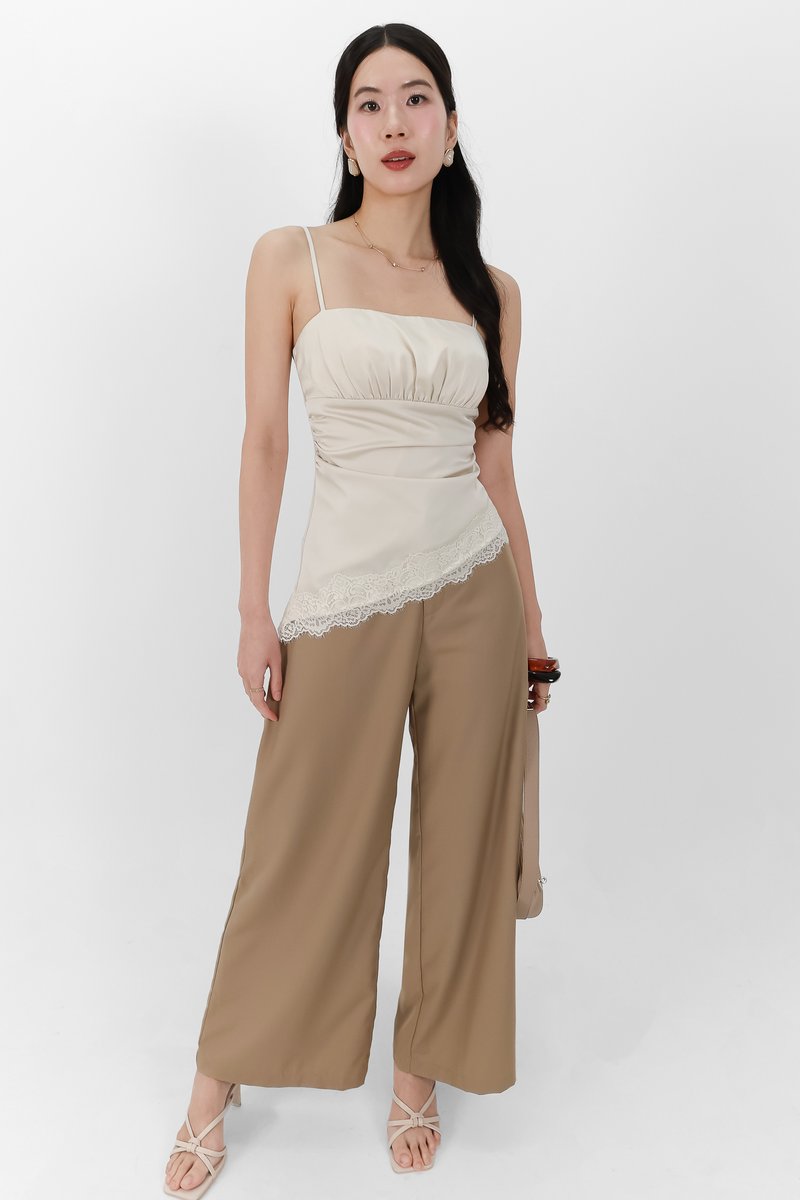 Sey Side Pleat Midwaist Pants in Camel Brown