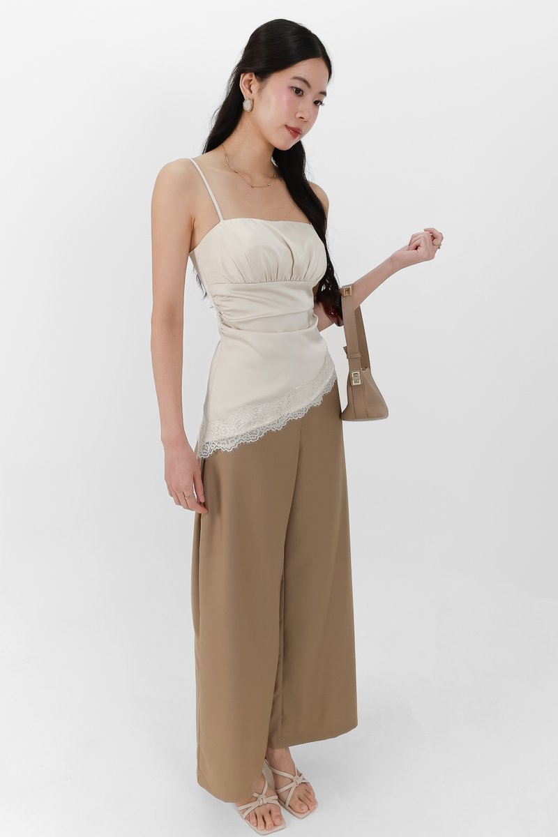 Sey Side Pleat Midwaist Pants in Camel Brown