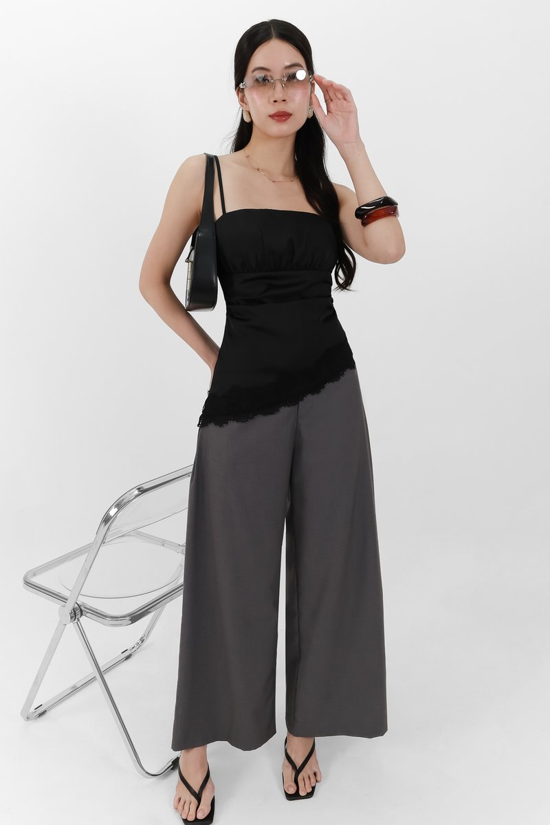 Sey Side Pleat Midwaist Pants in Dark Grey
