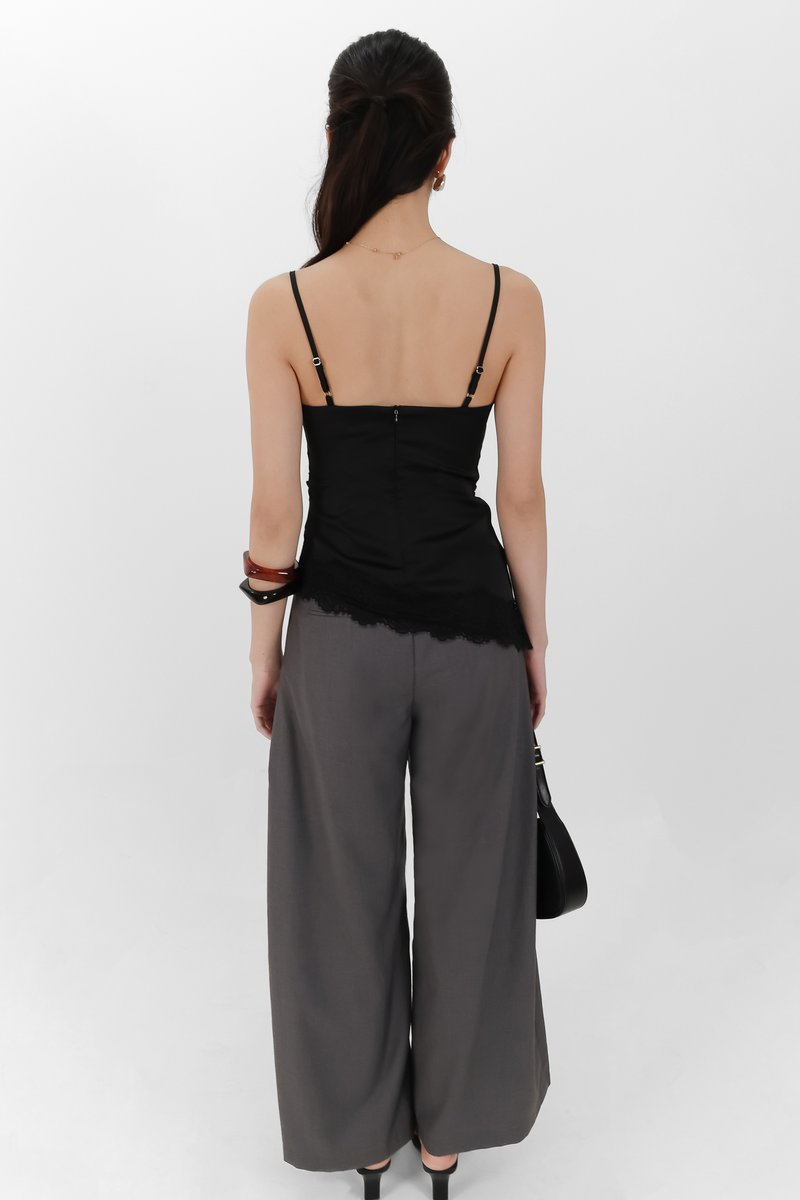 Sey Side Pleat Midwaist Pants in Dark Grey