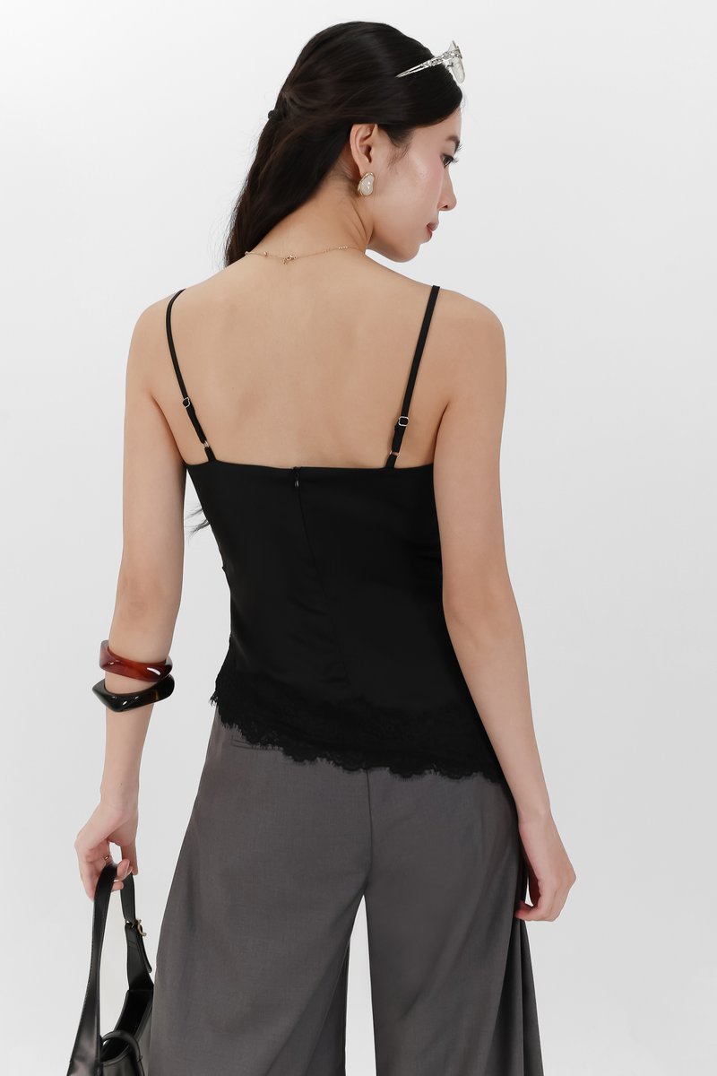 Avelyn Asymmetrical Lace Trim Top in Black
