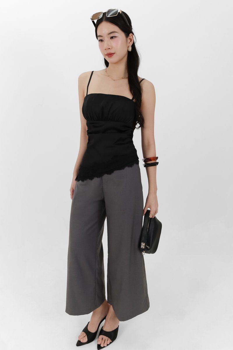 Sey Side Pleat Midwaist Pants in Dark Grey
