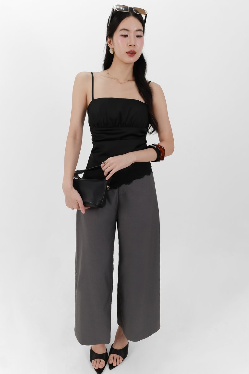 Sey Side Pleat Midwaist Pants in Dark Grey