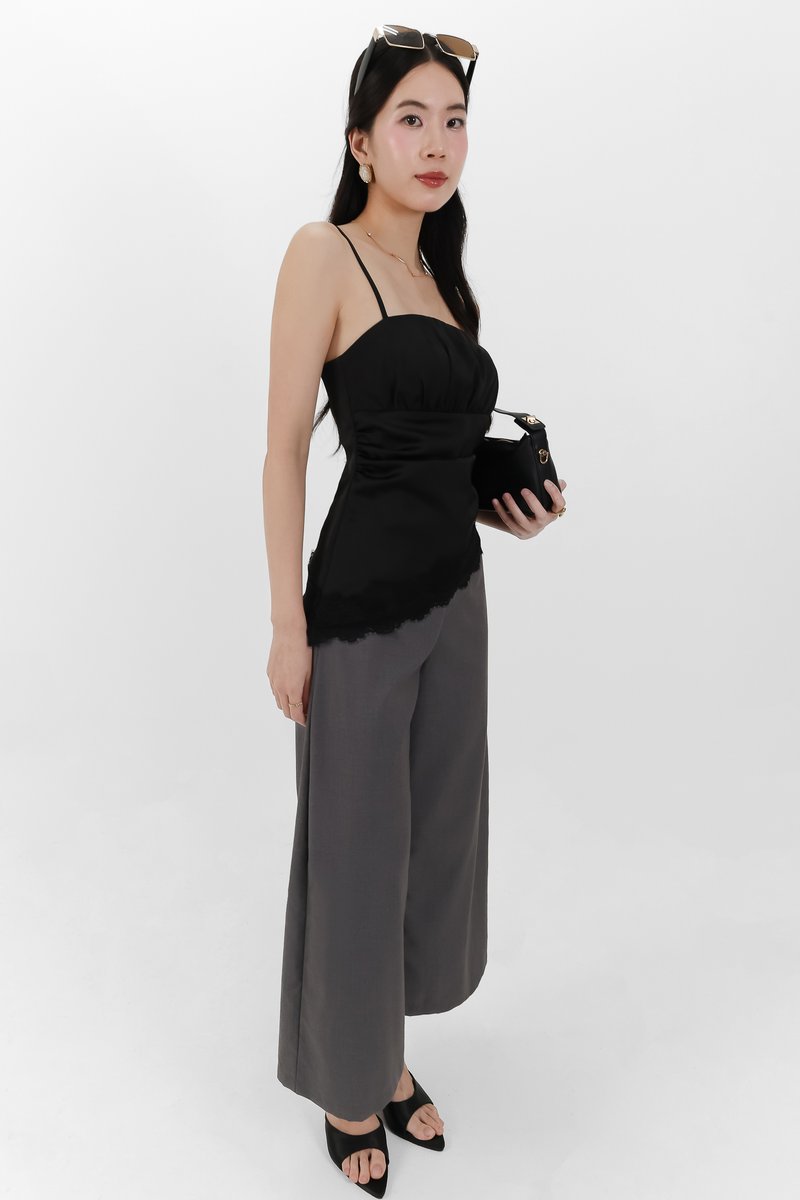 Sey Side Pleat Midwaist Pants in Dark Grey