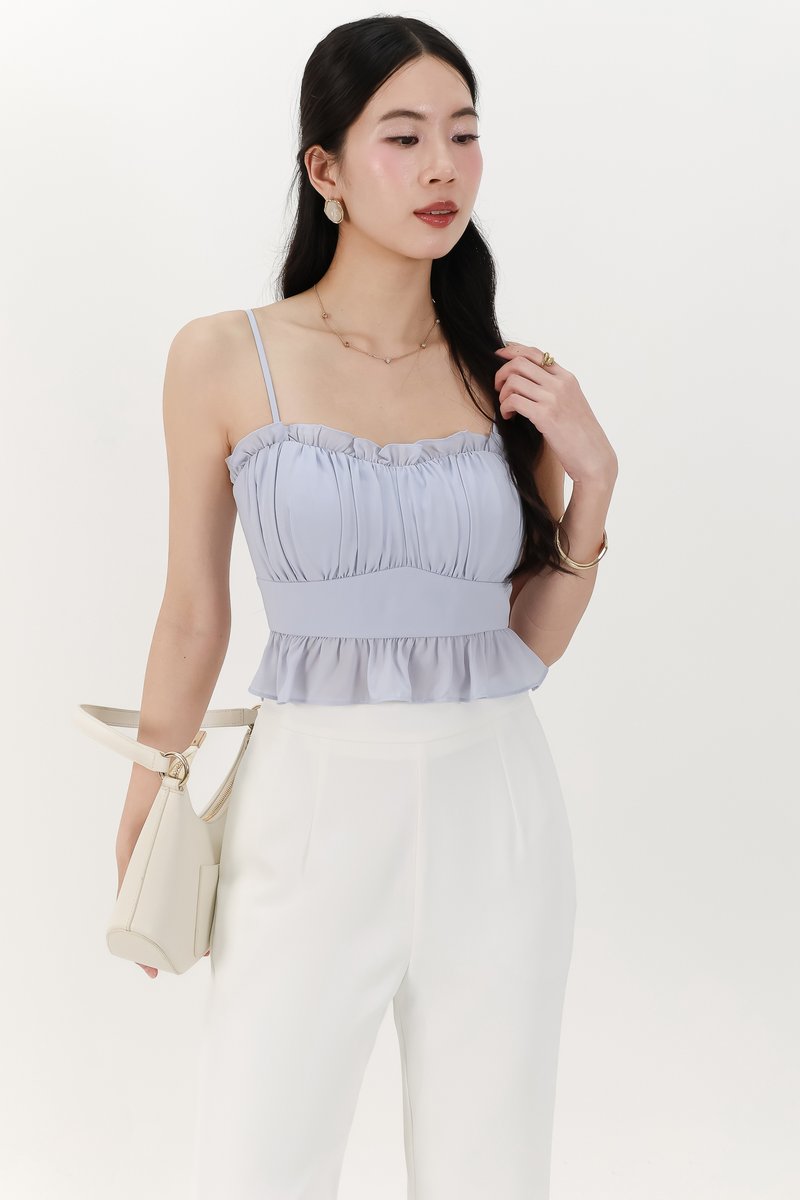 Camica Chiffon Ruched Top in Light Blue