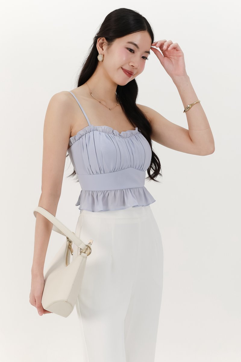 Camica Chiffon Ruched Top in Light Blue
